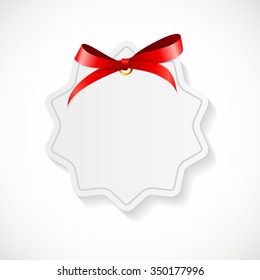 Gift Card with Red Ribbon and Bow. Vector illustration EPS10