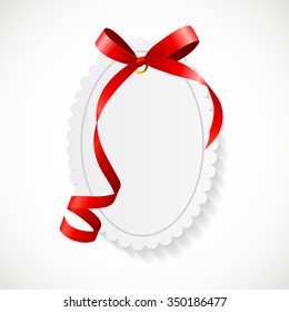 Gift Card with Red Ribbon and Bow. Vector illustration EPS10