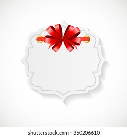 Gift Card with Red Ribbon and Bow. Vector illustration EPS10