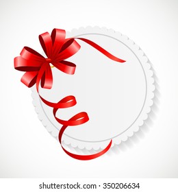 Gift Card with Red Ribbon and Bow. Vector illustration EPS10