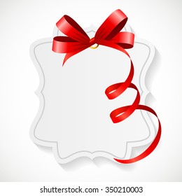 Gift Card with Red Ribbon and Bow. Vector illustration EPS10