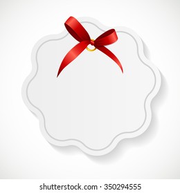 Gift Card with Red Ribbon and Bow. Vector illustration EPS10