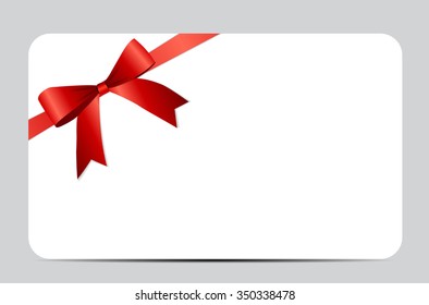 Gift Card with Red Ribbon and Bow. Vector illustration EPS10