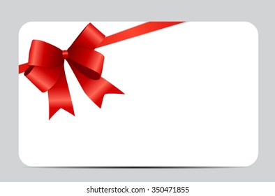 Gift Card with Red Ribbon and Bow. Vector illustration EPS10