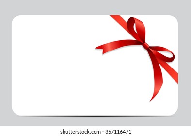 Gift Card with Red Ribbon and Bow. Vector illustration EPS10