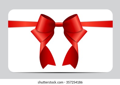 Gift Card with Red Ribbon and Bow. Vector illustration EPS10
