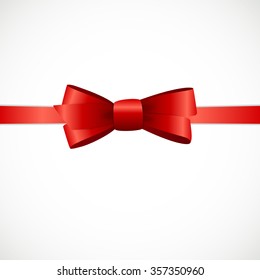 Gift Card with Red Ribbon and Bow. Vector illustration EPS10