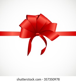 Gift Card with Red Ribbon and Bow. Vector illustration EPS10