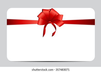 Gift Card with Red Ribbon and Bow. Vector illustration EPS10