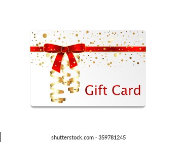 Gift card with red ribbon bow and streamers