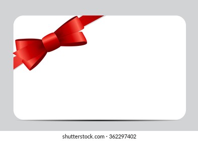 Gift Card with Red Ribbon and Bow. Vector illustration EPS10