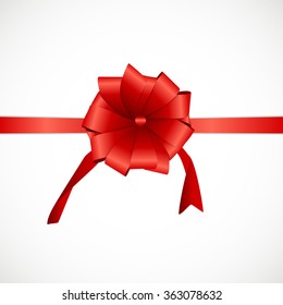 Gift Card with Red Ribbon and Bow. Vector illustration EPS10