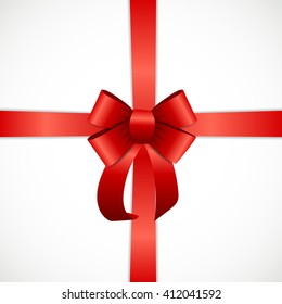 Gift Card with Red Ribbon and Bow. Vector illustration EPS10