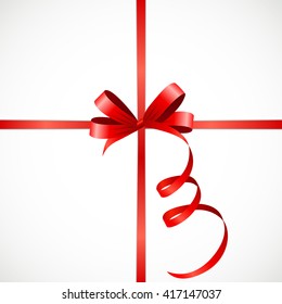 Gift Card with Red Ribbon and Bow. Vector illustration EPS10