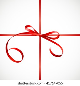 Gift Card with Red Ribbon and Bow. Vector illustration EPS10