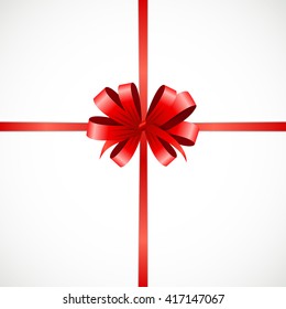 Gift Card with Red Ribbon and Bow. Vector illustration EPS10