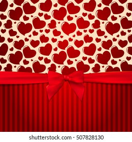 Gift Card with Red Ribbon and Bow. Vector illustration EPS10