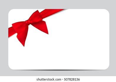 Gift Card with Red Ribbon and Bow. Vector illustration EPS10