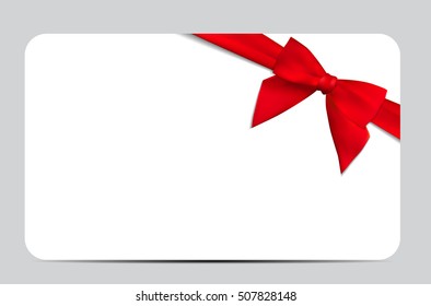 Gift Card with Red Ribbon and Bow. Vector illustration EPS10