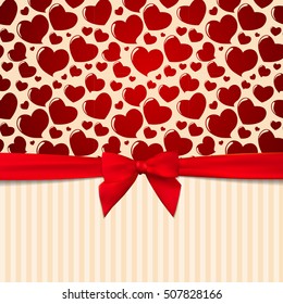 Gift Card with Red Ribbon and Bow. Vector illustration EPS10