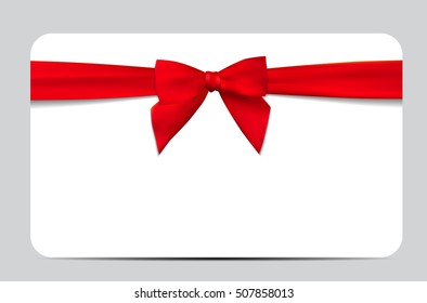 Gift Card with Red Ribbon and Bow. Vector illustration EPS10