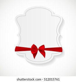 Gift Card with Red Ribbon and Bow. Vector illustration EPS10