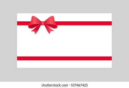 Gift Card With Red Ribbon And A Bow.  Gift Voucher Template.  Vector.