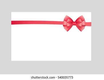 Gift Card With Red Ribbon And A Bow.  Gift Voucher Template.  Vector Illustration.

