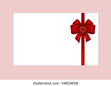 Gift Card With Red Ribbon And A Bow on white background.  Gift Voucher Template.  Vector Illustration

