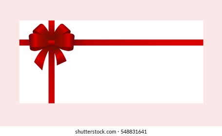 Gift Card With Red Ribbon And A Bow on white background.  Gift Voucher Template.  Vector Illustration
