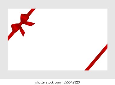 Gift Card With Red Ribbon And A Bow on white background.  Gift Voucher Template.  Vector image.