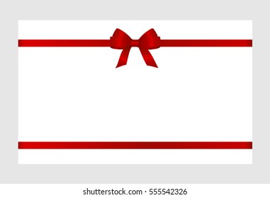 Gift Card With Red Ribbon And A Bow on white background.  Gift Voucher Template.  Vector image.