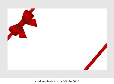 Gift Card With Red Ribbon And A Bow on white background.  Gift Voucher Template.  Vector image.
