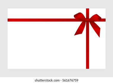 Gift Card With Red Ribbon And A Bow on white background.  Gift Voucher Template.  Vector image.