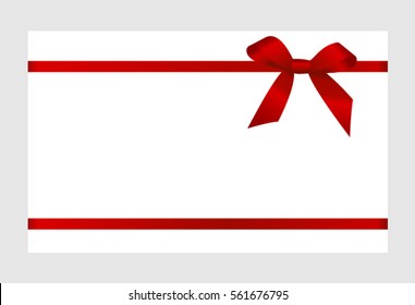 Gift Card With Red Ribbon And A Bow on white background.  Gift Voucher Template.  Vector image.