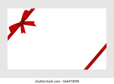 Gift Card With Red Ribbon And A Bow on white background.  Gift Voucher Template.  Vector image.