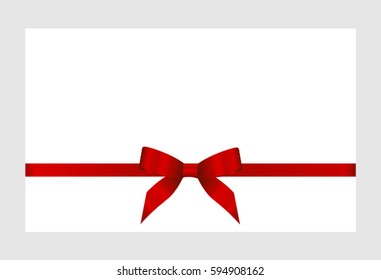 Gift Card With Red Ribbon And A Bow on white background.  Gift Voucher Template.  Vector image.