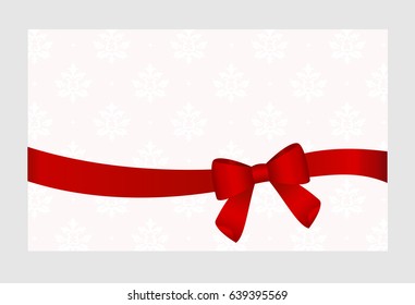 Gift Card With Red Ribbon And A Bow on white background.  Gift Voucher Template.  Vector image.