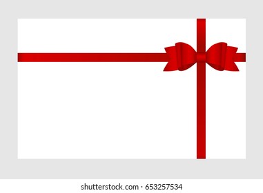 Gift Card With Red Ribbon And A Bow Isolated on white background.  Gift Voucher Template.  Vector image.