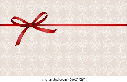 Gift Card With Red Ribbon And A Bow.  Gift Voucher Template.  Vector image.