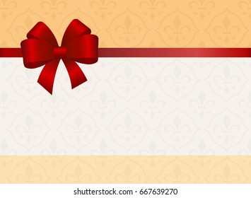 Gift Card With Red Ribbon And A Bow.  Gift Voucher Template with  place for text.  Vector image.
