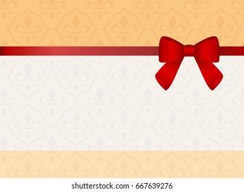 Gift Card With Red Ribbon And A Bow.  Gift Voucher Template with  place for text.  Vector image.