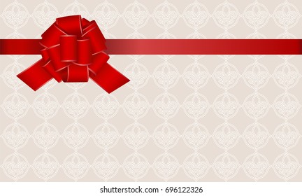 Gift Card With Red Ribbon And A Bow  on a background.  Gift Voucher Template with  place for text.  Invitation - vector image.