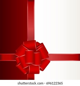 Gift Card With Red Ribbon And A Bow  on a background.  Gift Voucher Template with  place for text.  Invitation - vector image.