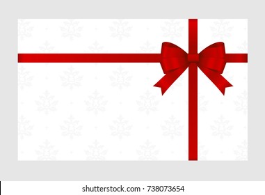 Gift Card With Red Ribbon And A Bow  on white background.  Gift Voucher Template with  place for text.  Invitation - vector image.