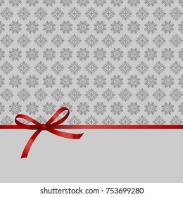 Gift Card With Red Ribbon And A Bow  on grey background.  Gift Voucher Template with  place for text.  Invitation - vector image.
