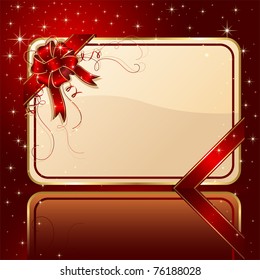 Gift card with red ribbon and bow, illustration