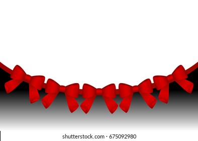 Gift Card With Red Ribbon And A Bows.  Gift Voucher Template.  Vector image.