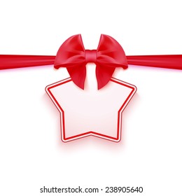 gift card with red ribbon and satin bow, on a white background