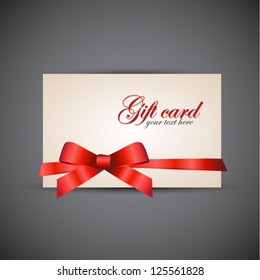 Gift card with red ribbon. Vector background